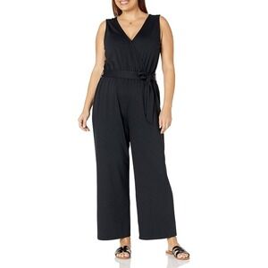 The Drop Women Black Sleeveless Wide Leg Wrap Jumpsuit Belted Palazzo Pants 3X